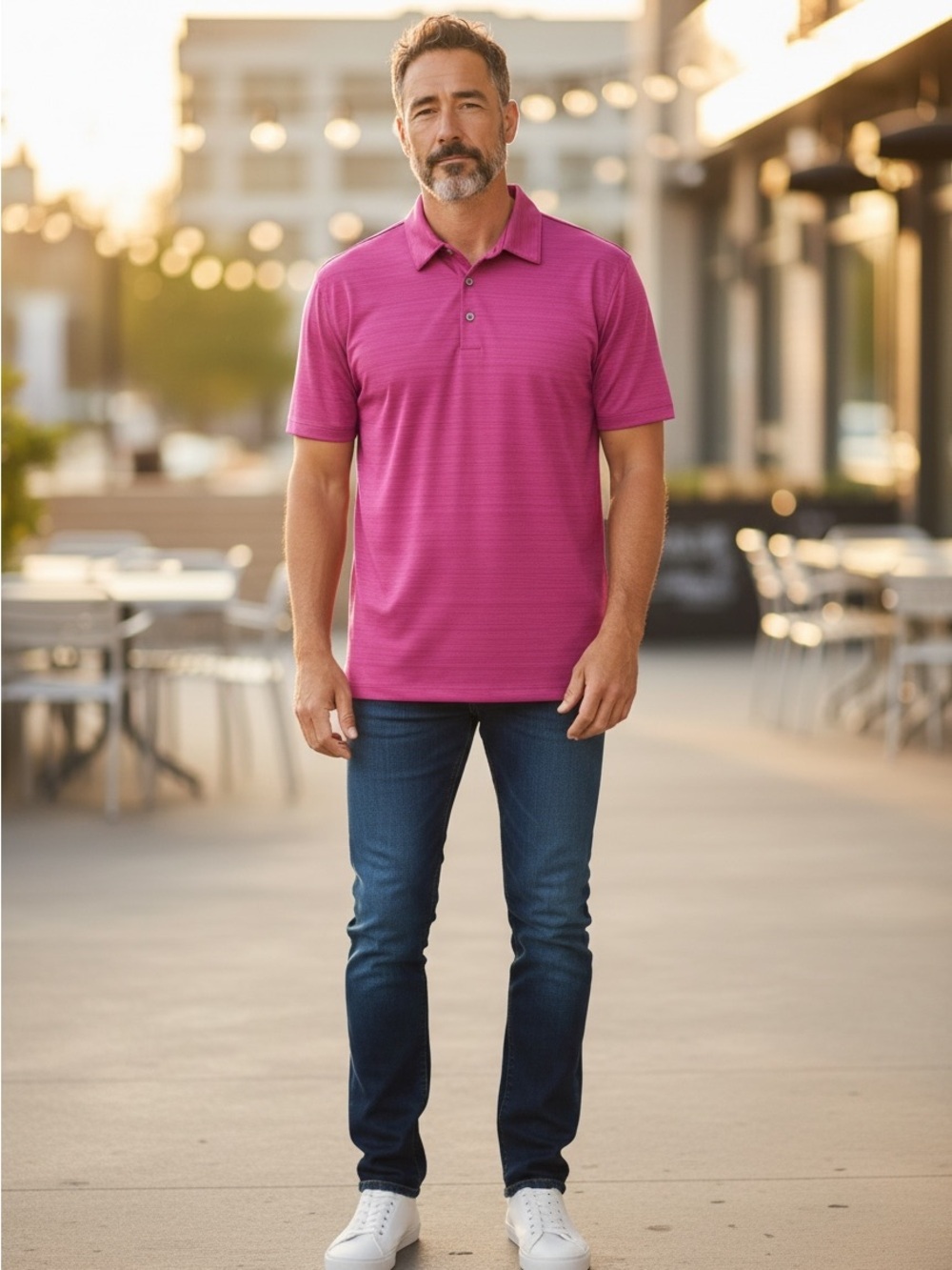 Ashworth Men's Short-Sleeve Polo in Bright Pink